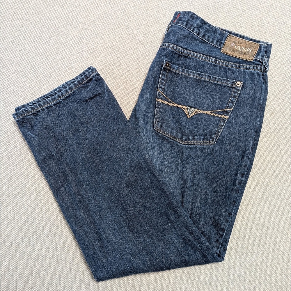 GUESS Jeans Men's Dark Wash 36x30 Del Mar Slim Straight Leg 100% Cotton Denim